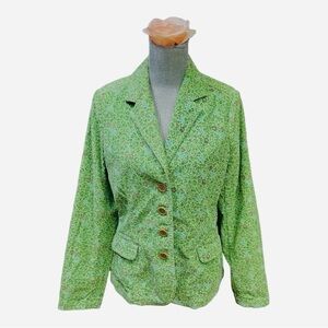 Eddie Bauer Light Green Floral Corduroy Blazer - Size 10  1990's